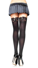Opaque Thigh Highs with Corset Lace Top