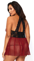 Babydoll With Floral Lace Waist & G String - ElegantStripper