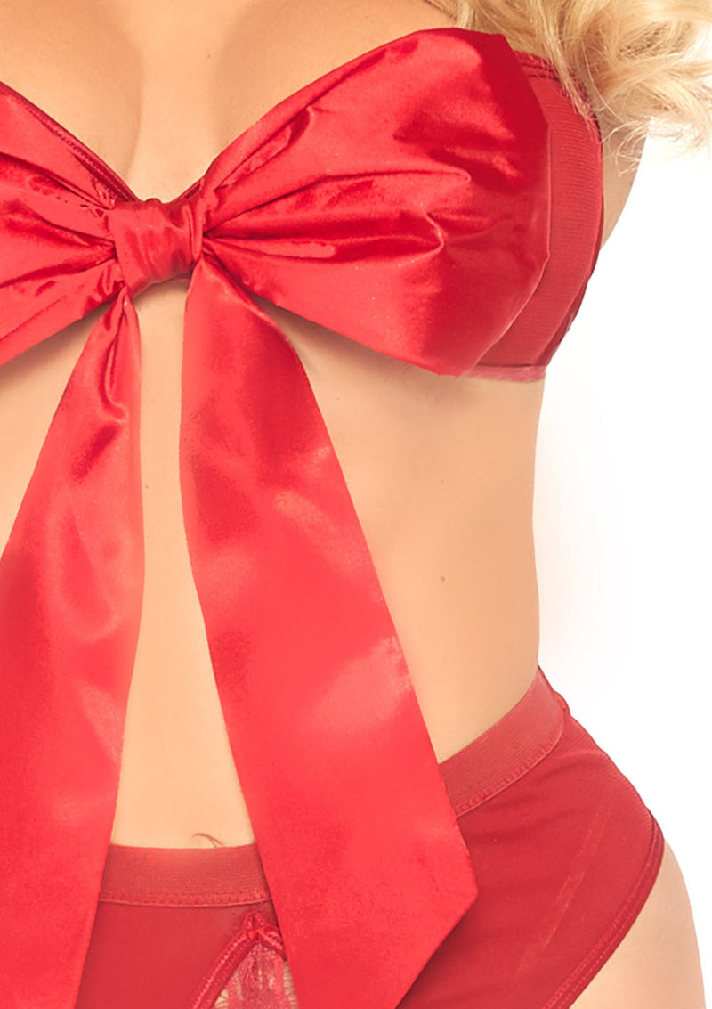 Two Piece Satin Ribbon Gift Bandeau With Hook-N-Eye Back and Matching G-String