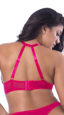 High Neck Bra With Diagonal Eyelash Lace Panels