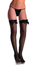 Black fishnet thigh highs with satin bows