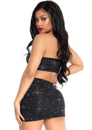 Two Piece Rhinestone Bandeau and Mini Skirt