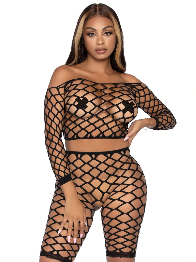 Two Piece Net Crop Top and Bike Shorts