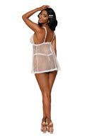 Stretch Lace and Diamond Mesh Babydoll and Pearl G-String