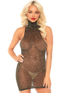 Lurex Shimmer Spandex High Neck Mini Dress