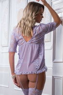 Four Piece Open Lace and Sheer Embroidered Chemise
