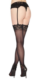 Sheer Lace Thigh High with Lace Top in Black