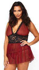 Babydoll With Floral Lace Waist & G String - ElegantStripper