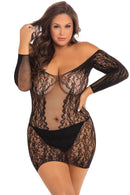 Demure Long Sleeve Mini Dress Black Queen Size