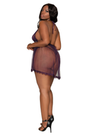 Halter Plunge Front Stretch Lace Teddy Curvy Size