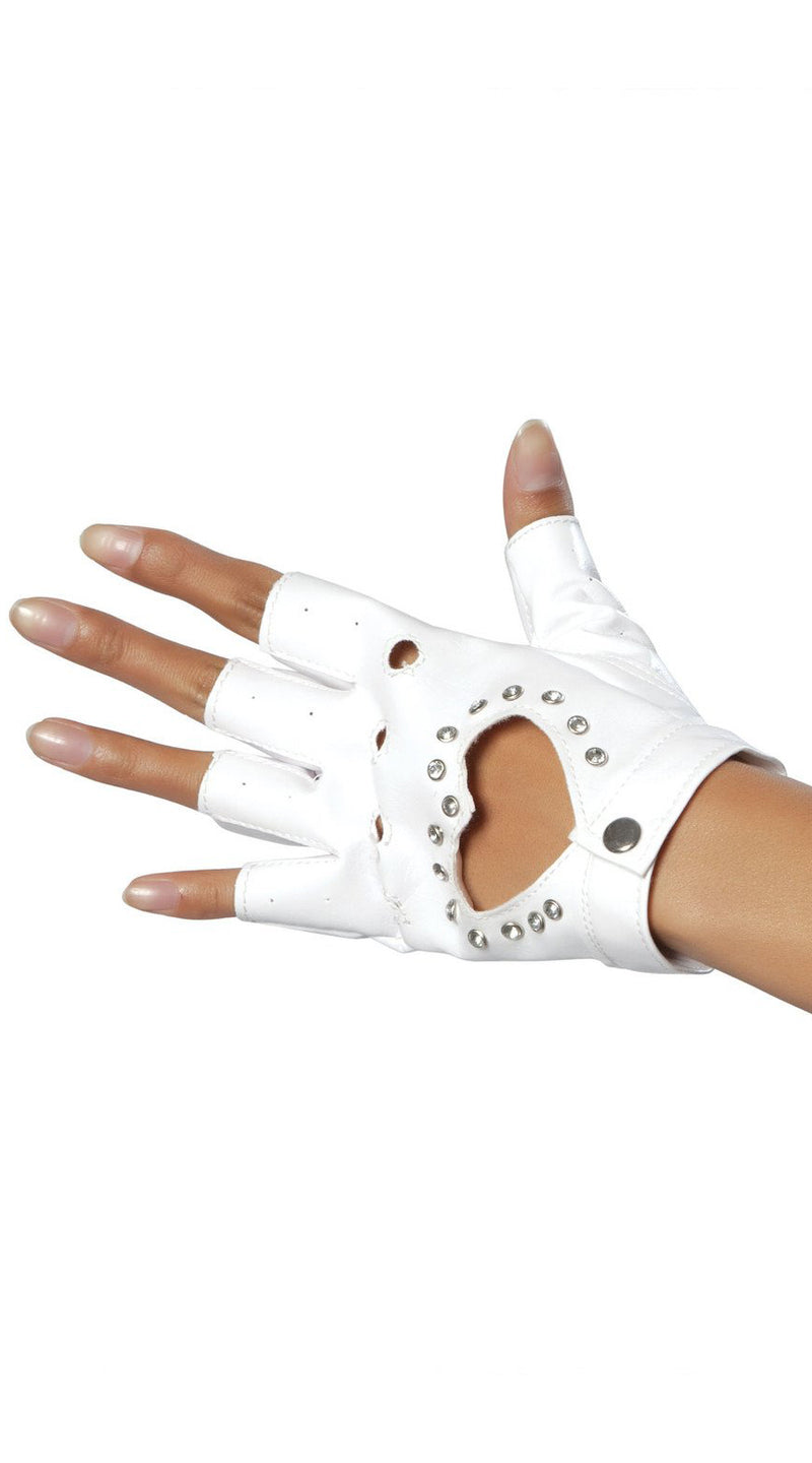 Pair of Gloves with Cut-out Heart and Stones