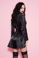 Long Sleeve Satin Robe with Lace Scalloped Trim and Satin Belt