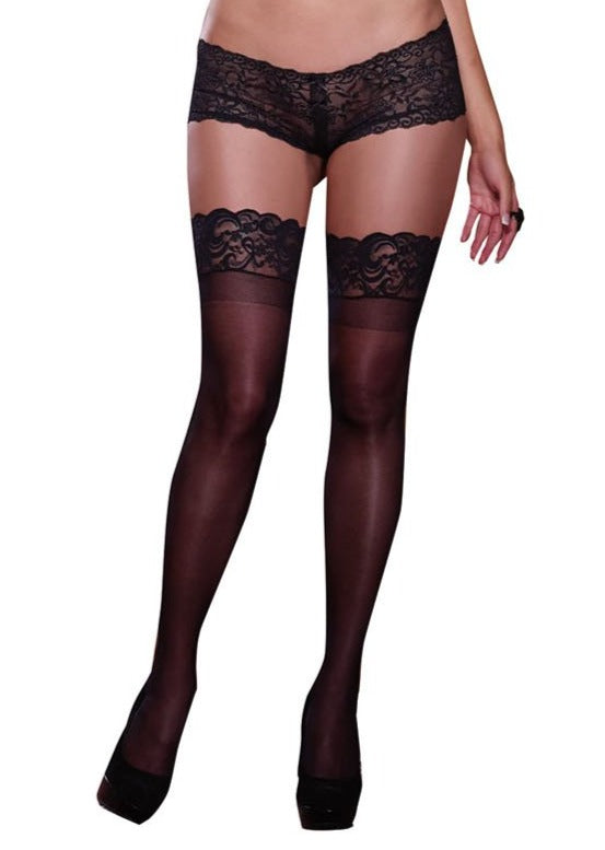 Sheer Thigh High Stockings Queen Size in Black
