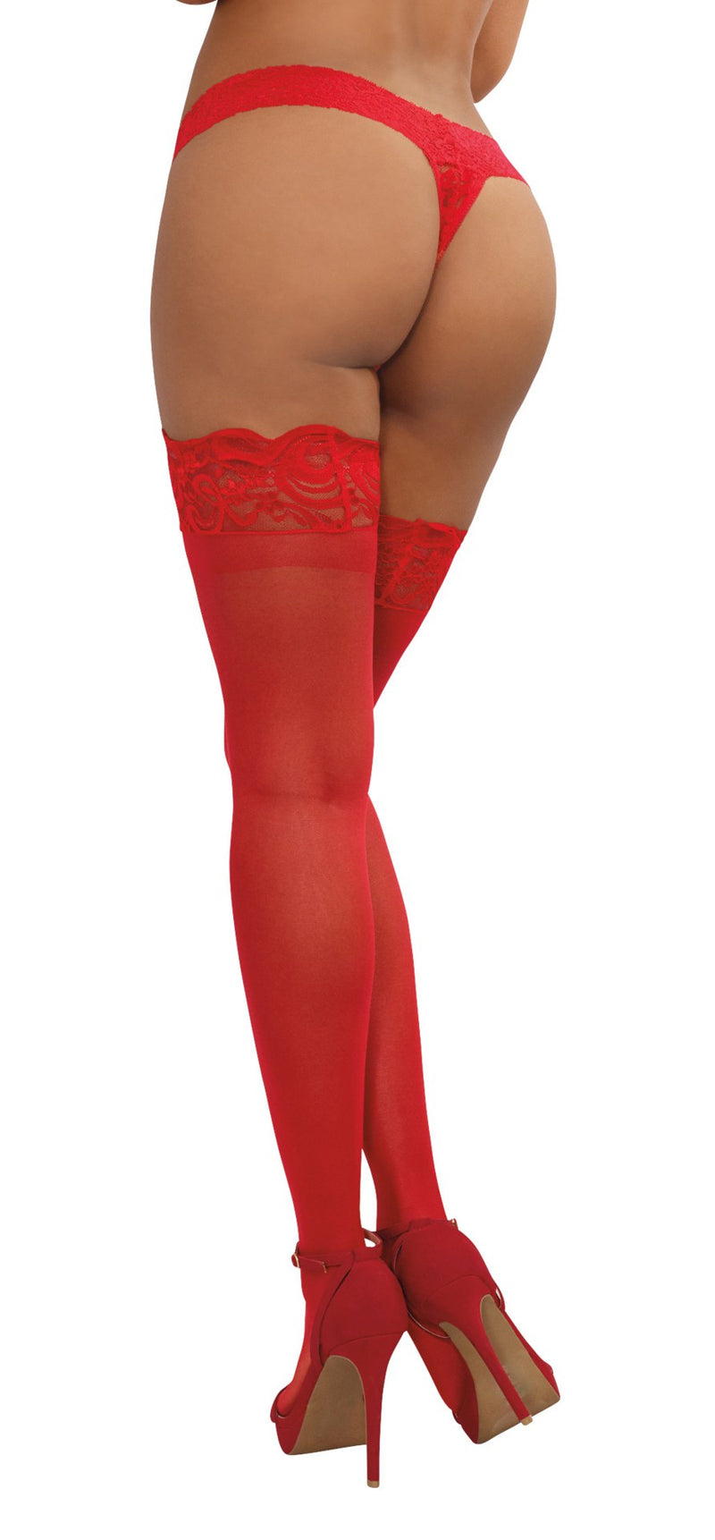 Sheer Thigh High Stockings in Red