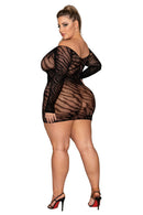 Zebra Patterned Off-Shoulder Knit Seamless Chemise with Thumbholes Curvy Size