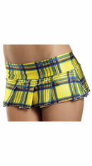 Yellow Plaid Pleated Mini Skirt