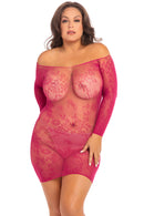 Open Season Off-Shoulder Mini Dress in Sangria Queen Size