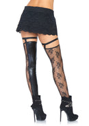 Wet Look and Lace Footless Garter Thigh Hi