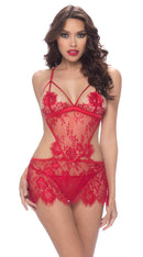 Eyelash Lace Apron Babydoll With Tie Back & G String