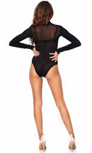 Opaque High Neck Long Sleeve Bodysuit with Snap Crotch