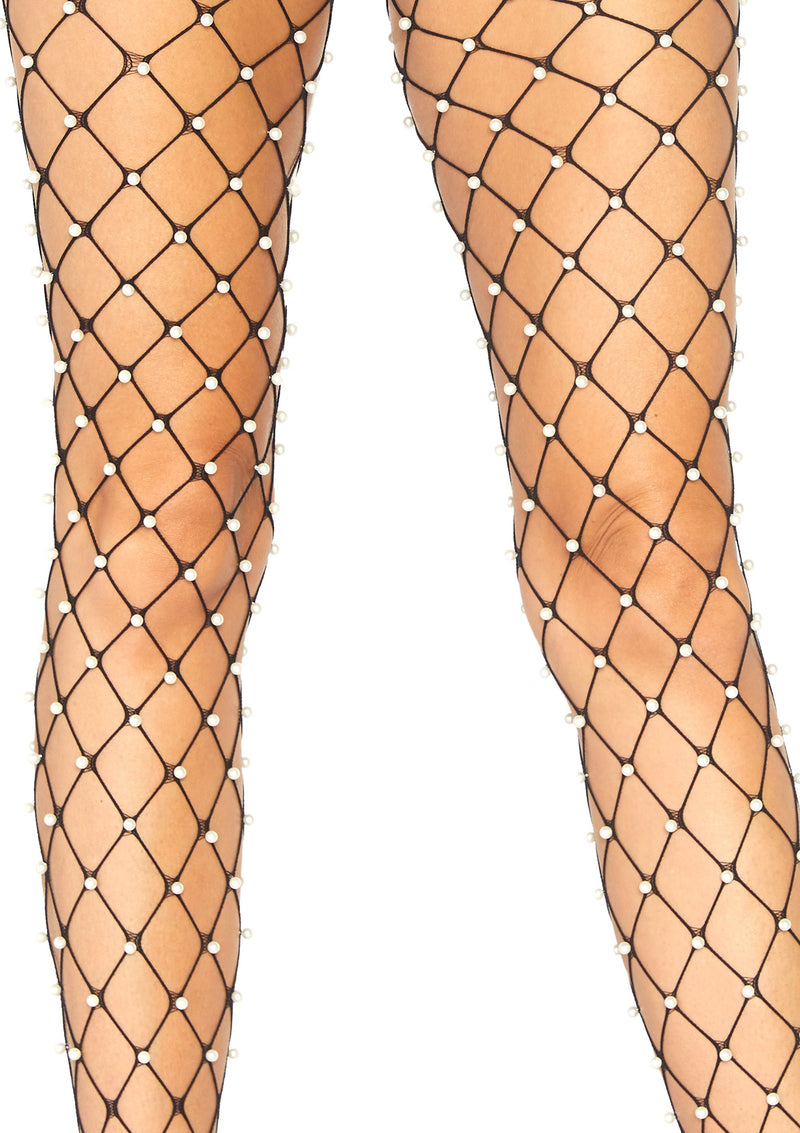 Faux Pearl Net Tights
