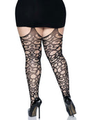 Scroll Lace Stocking with Attached Garter Belt Curvy Size