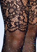 Rhinestone Lace Top Fishnet Stockings