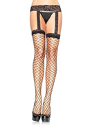 Spandex Fence Net Lace Top Stockings With Attached Lace Garterbelt