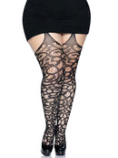 Scroll Lace Stocking with Attached Garter Belt Curvy Size