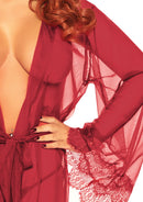 Three Piece Sheer Short Robe With Eyelash Lace Trim and Flared Sleeves