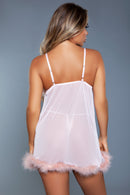 Faux Fur Mesh Babydoll with Thong