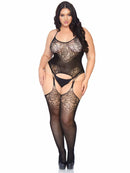 Seamless Lace Jacquard Net Suspender Bodystocking 