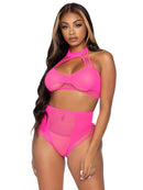 Two Piece Net Crop Top and High Waist Bottoms