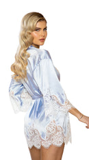 One Piece Elegant Cutout Eyelash Lace and Satin Robe