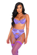 Three Piece Embroidery Lace & Satin Bra Set