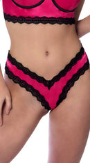 Satin Front High Leg Panty With Lace Edges and Mesh Back