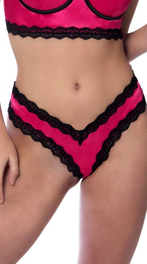 Satin Front High Leg Panty With Lace Edges and Mesh Back