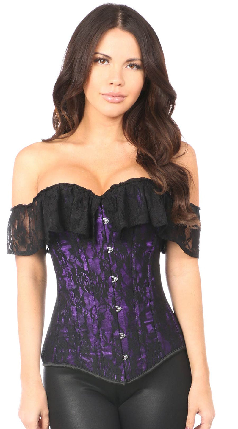 Lace Off-The-Shoulder Corset in Purple