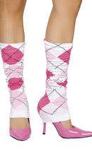 Leg Warmer White and Pink Argyle