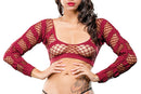 Horizontal Stripes Mesh Crotchless Leggings & Top in Burgundy