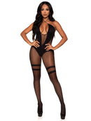 Opaque and Sheer Twist Halter Bodystocking