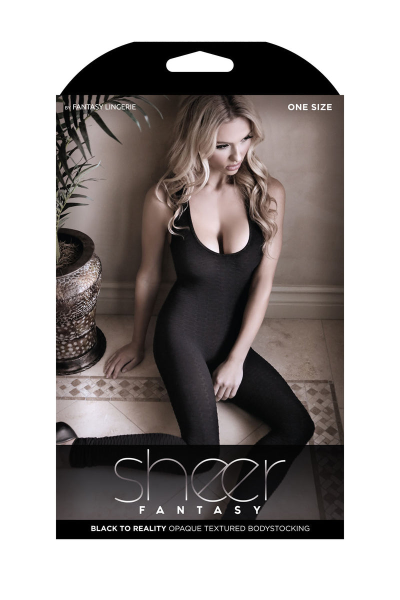 Black to Reality Opaque Textured Bodystocking