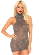 Lurex Shimmer Spandex High Neck Mini Dress