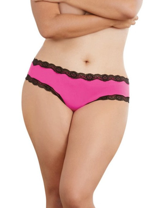 Open Back Cheeky Panty Queen Size in Hot Pink/Black
