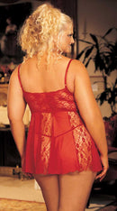 Stretch Lace Sheer Net & Lace Panels Babydoll
