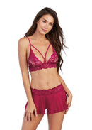 Bralette with Stretch Gallon Lace, Skirt and G-String Set
