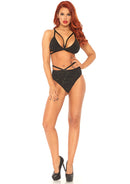Two Piece Shimmer Lurex Opaque Cage Strap Bra Top and Matching Strappy Brazilian Bottom