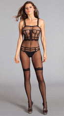 Ruffle Shoulder Strap Crotchless Sheer Bodystocking