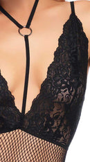 Net and Lace Backless Harness Halter Bodystocking