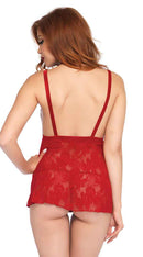 Two Piece Lace Harness Halter Babydoll With Matching G String
